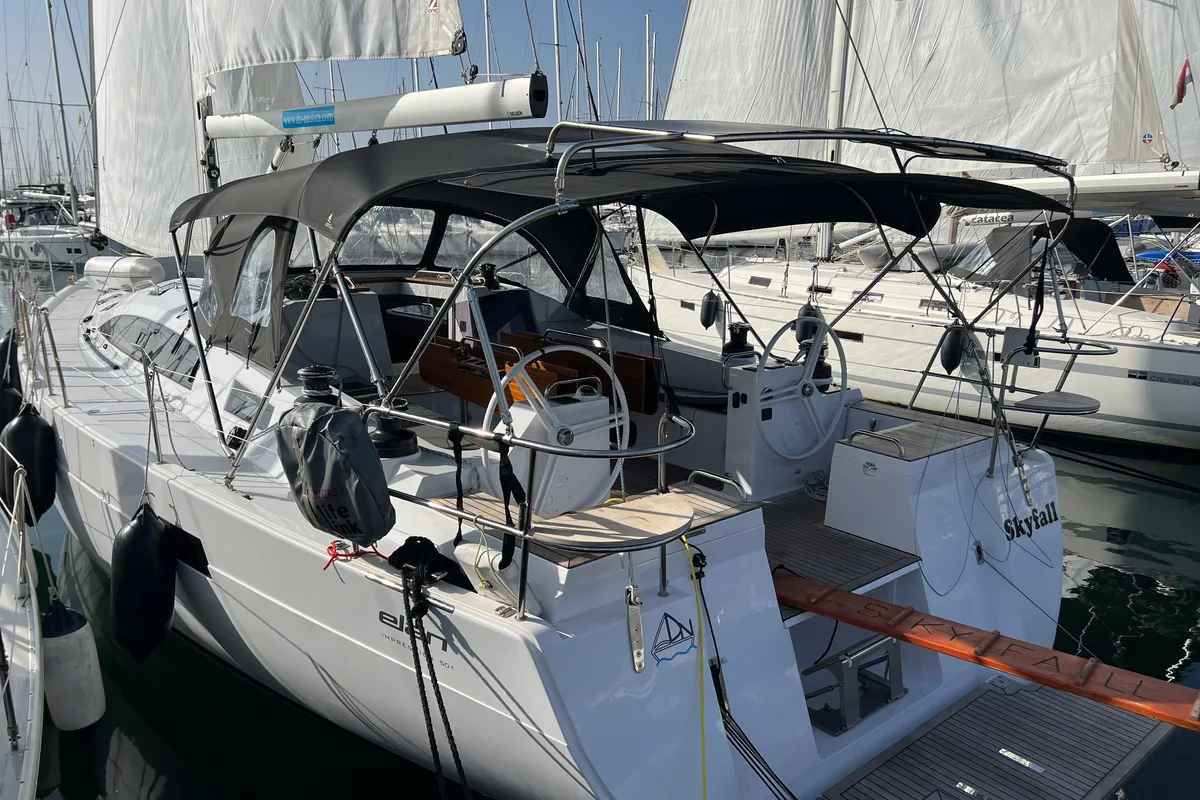 Exterior view of SkyFall, a Elan Impression 50.1 sailboat at Punat, Croatia