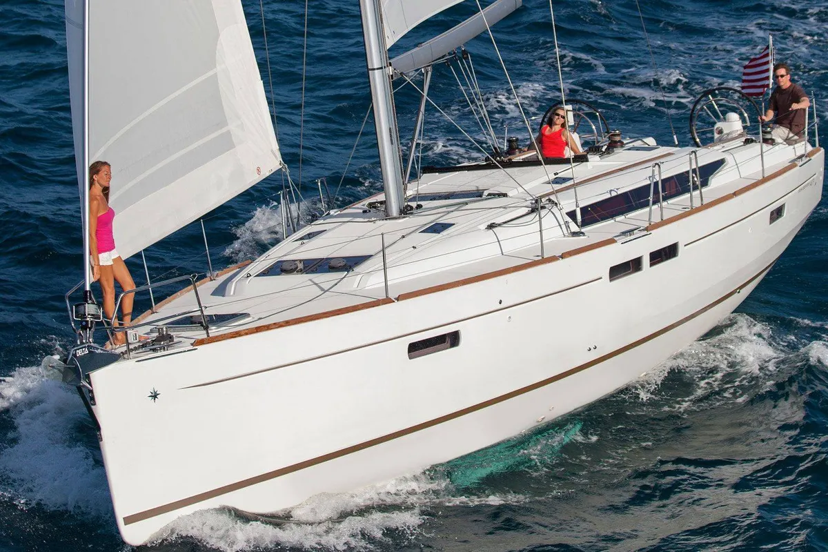 Exterior view of Horizon, a Jeanneau Sun Odyssey 479 sailboat at Palma de Mallorca, Spain