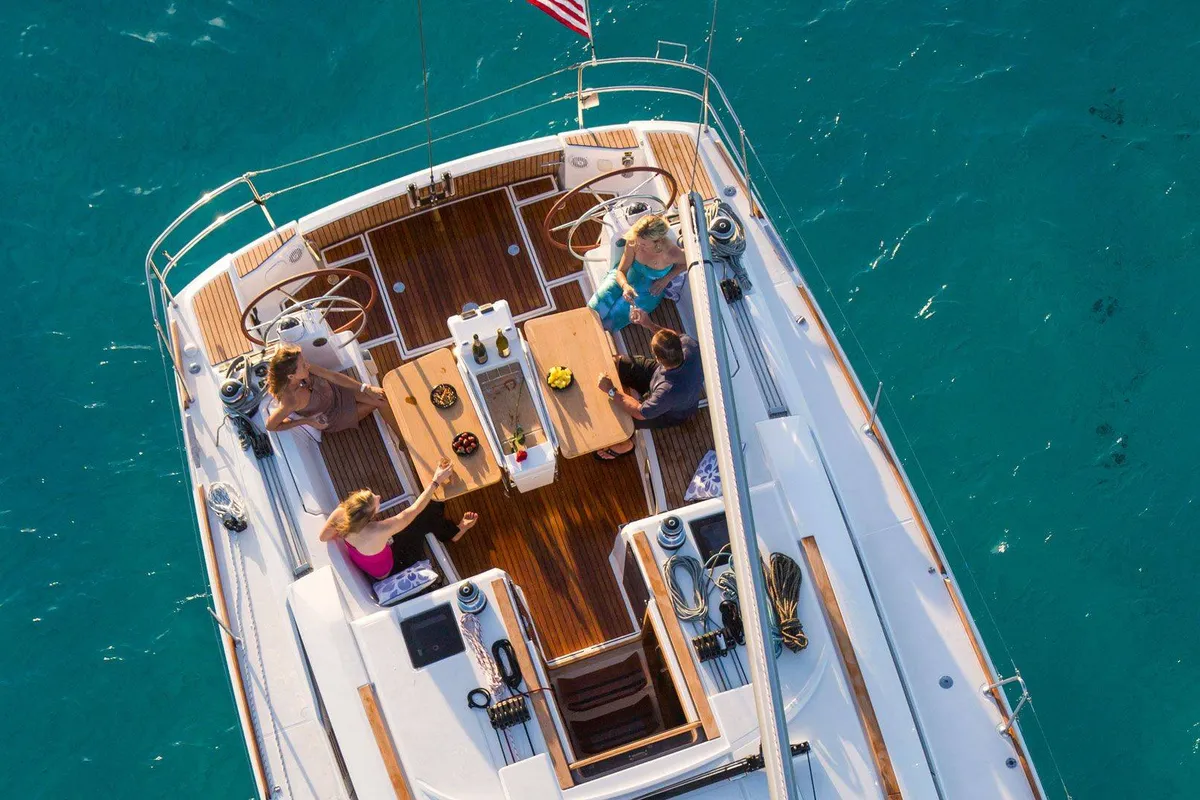 Salon of Horizon, a Jeanneau Sun Odyssey 479 sailboat at Palma de Mallorca, Spain