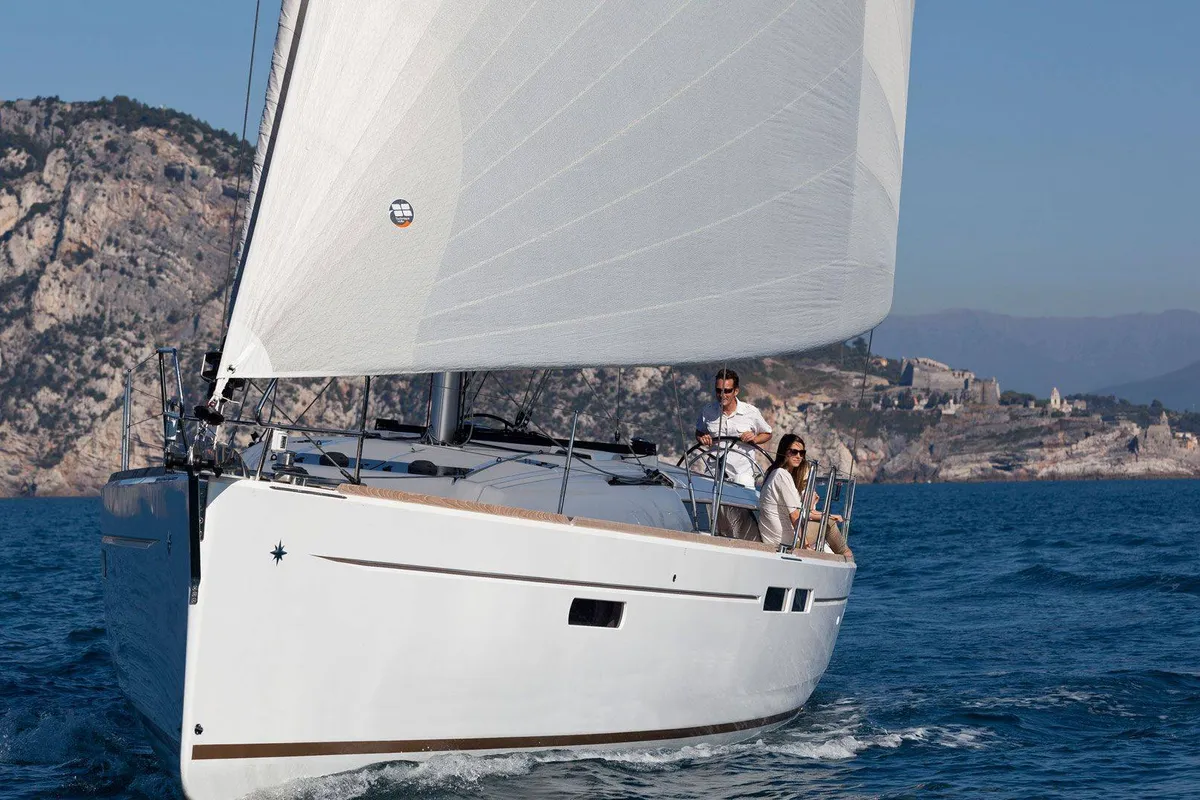 Exterior view of Horizon, a Jeanneau Sun Odyssey 479 sailboat at Palma de Mallorca, Spain