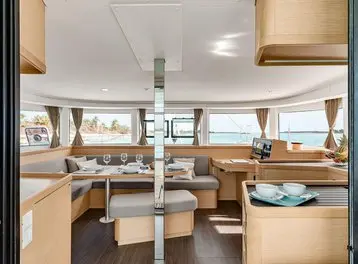 Salon of Sugar Magnolia, a Lagoon 42 catamaran at Stock Island, United States
