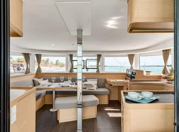 Salon of Sugar Magnolia, a Lagoon 42 catamaran at Stock Island, United States