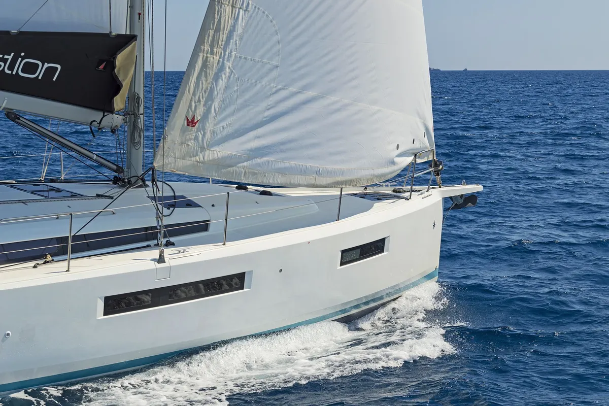 Exterior view of Mike Charlie, a Jeanneau Sun Odyssey 440 sailboat at Municipal Unit of Lefkada, Greece