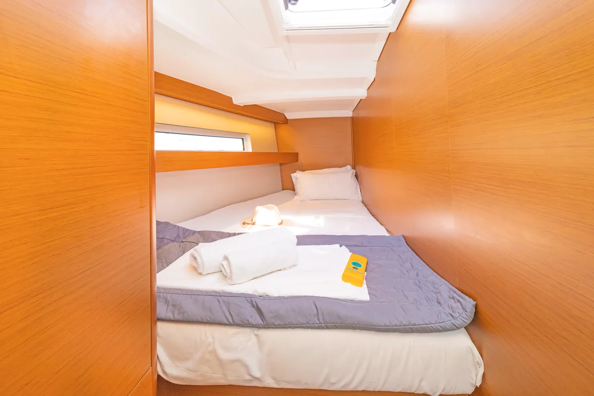Cabin on Mike Charlie, a Jeanneau Sun Odyssey 440 sailboat at Municipal Unit of Lefkada, Greece