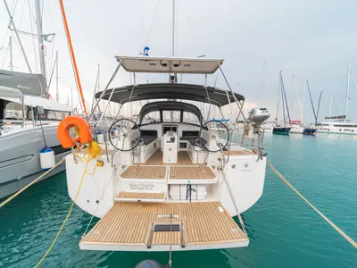 Deck of Mike Charlie, a Jeanneau Sun Odyssey 440 sailboat at Municipal Unit of Lefkada, Greece