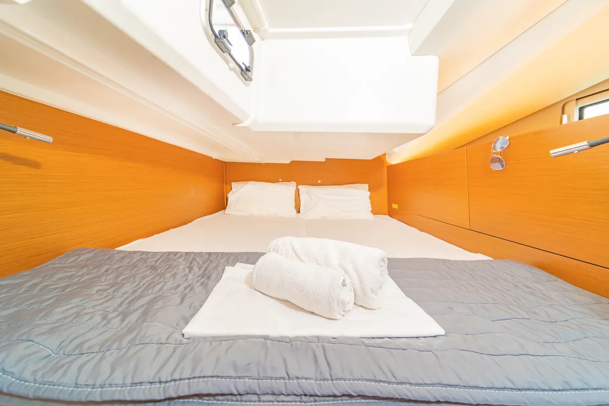 Cabin on Mike Charlie, a Jeanneau Sun Odyssey 440 sailboat at Municipal Unit of Lefkada, Greece