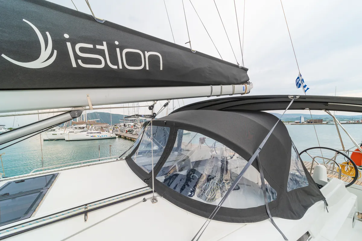 Deck of Mike Charlie, a Jeanneau Sun Odyssey 440 sailboat at Municipal Unit of Lefkada, Greece