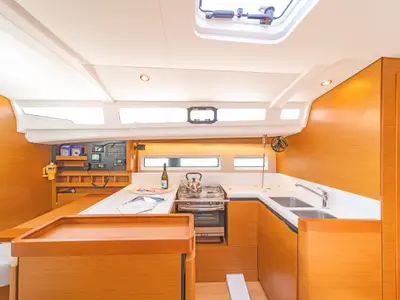 Galley of Mike Charlie, a Jeanneau Sun Odyssey 440 sailboat at Municipal Unit of Lefkada, Greece