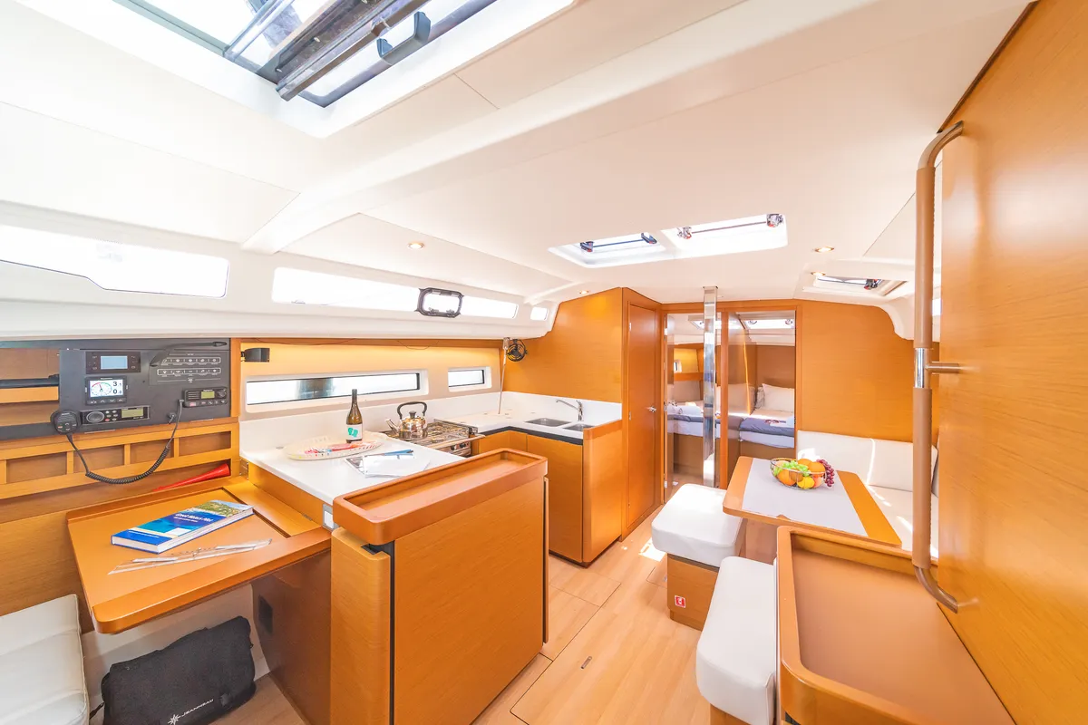 Salon of Mike Charlie, a Jeanneau Sun Odyssey 440 sailboat at Municipal Unit of Lefkada, Greece