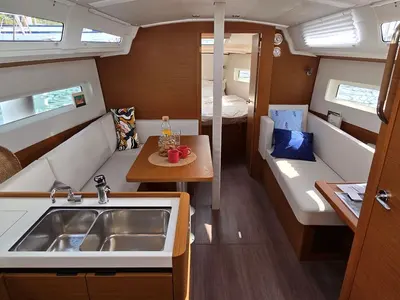 Salon of Princess Anja, a Jeanneau Sun Odyssey 380 sailboat at Grad Pula, Croatia