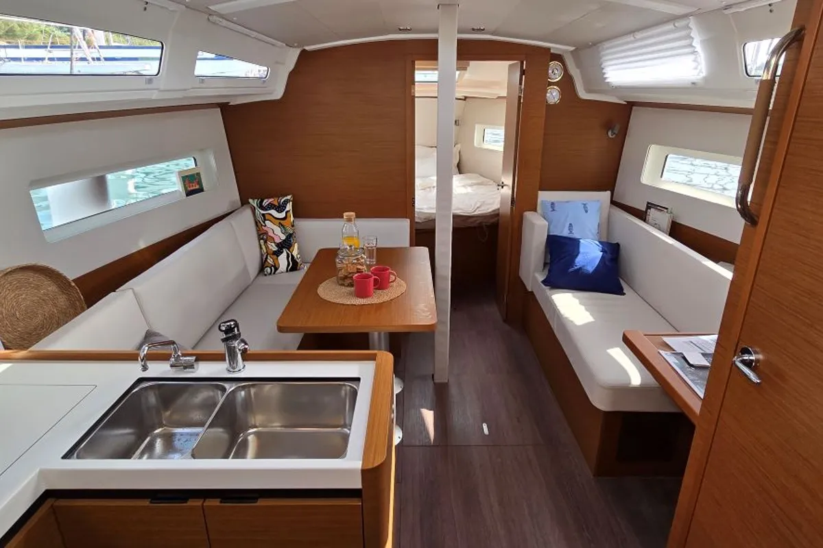 Salon of Princess Anja, a Jeanneau Sun Odyssey 380 sailboat at Grad Pula, Croatia