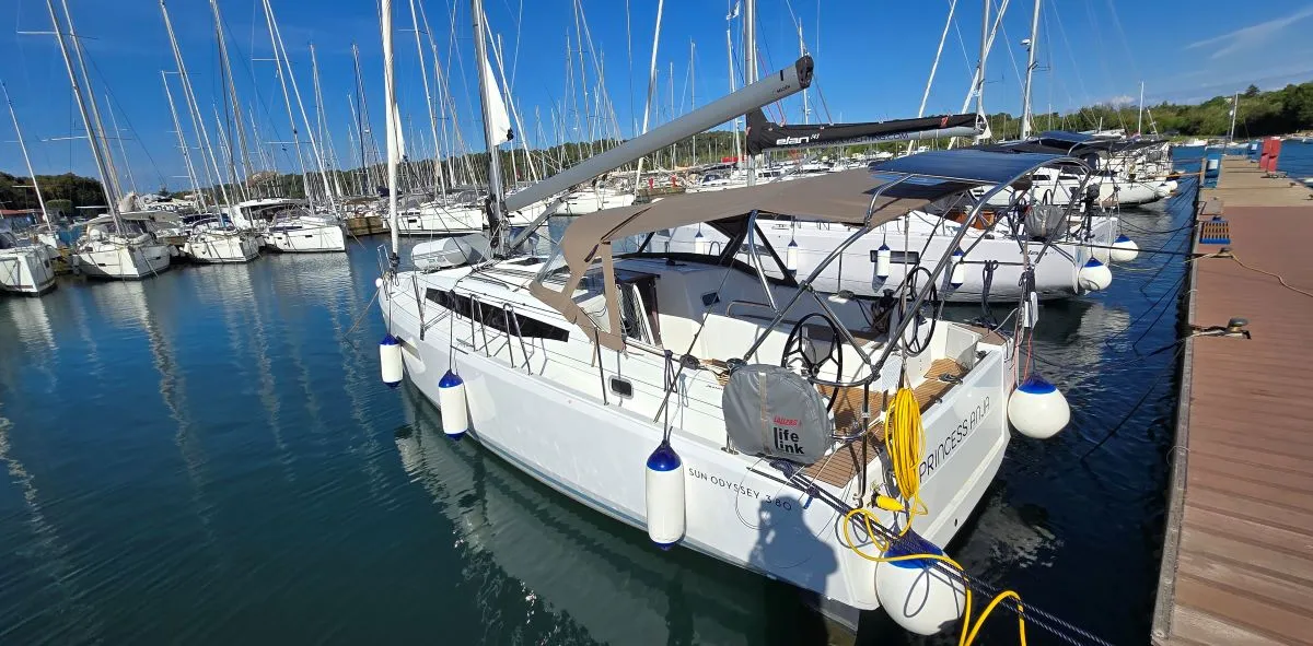 Exterior view of Princess Anja, a Jeanneau Sun Odyssey 380 sailboat at Grad Pula, Croatia