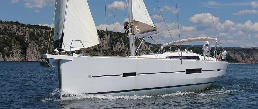 Exterior view of Tahiri, a Dufour 430 sailboat at Naples, Italy
