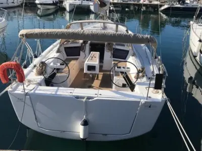 Cockpit of Tahiri, a Dufour 430 sailboat at Naples, Italy