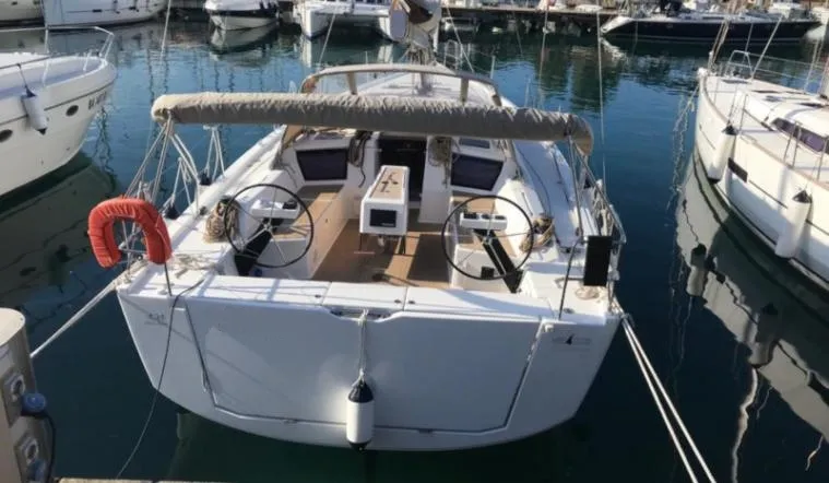 Cockpit of Tahiri, a Dufour 430 sailboat at Naples, Italy