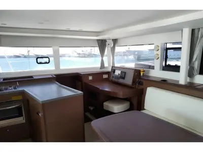 Salon of Grecostar, a Lagoon 450 Fly catamaran at Athens, Greece