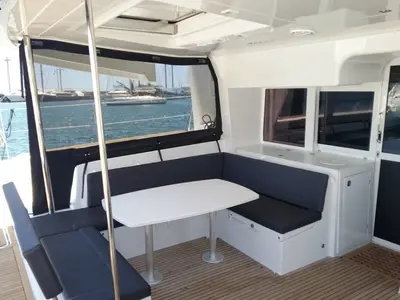 Deck of Grecostar, a Lagoon 450 Fly catamaran at Athens, Greece