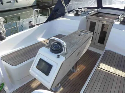 Cockpit of Blue Passion, a Bavaria Cruiser 37 sailboat at Altefähr, Germany