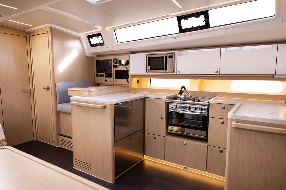 Galley of Vela, a Bavaria C46 sailboat at Grad Biograd na Moru, Croatia
