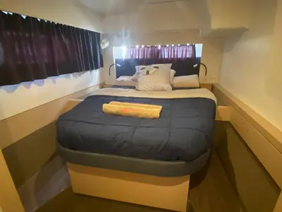 Cabin on Libertad VII, a Fountaine Pajot Astréa 42 catamaran at Sant Antoni de Portmany, Spain