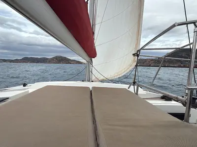 Libertad VII, a Fountaine Pajot Astréa 42 catamaran at Sant Antoni de Portmany, Spain