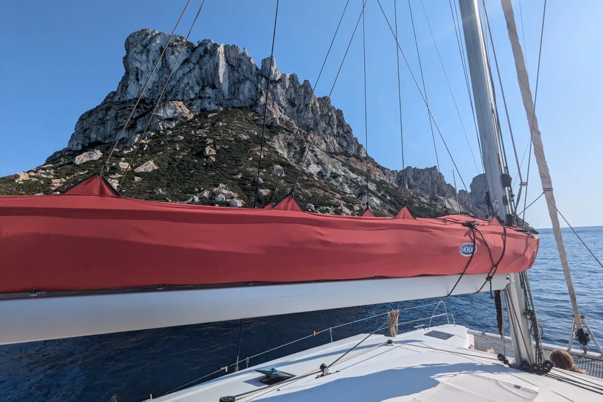 Libertad VII, a Fountaine Pajot Astréa 42 catamaran at Sant Antoni de Portmany, Spain