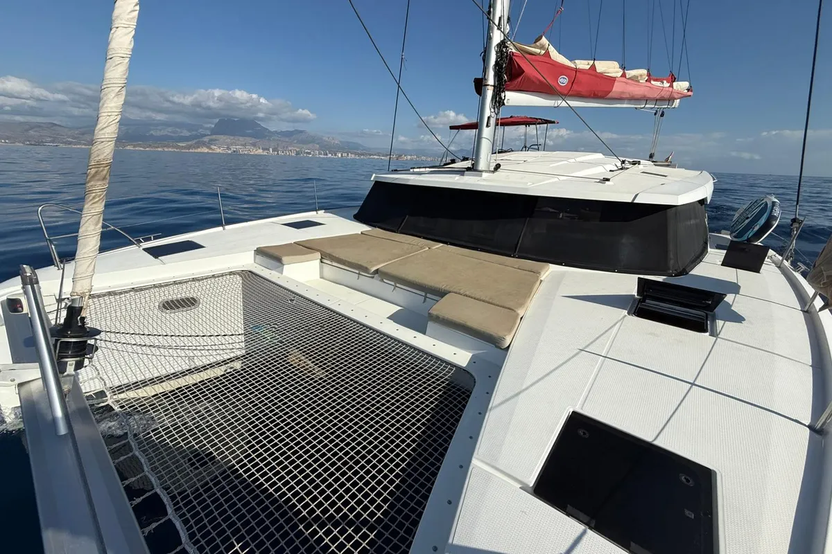 Libertad VII, a Fountaine Pajot Astréa 42 catamaran at Sant Antoni de Portmany, Spain