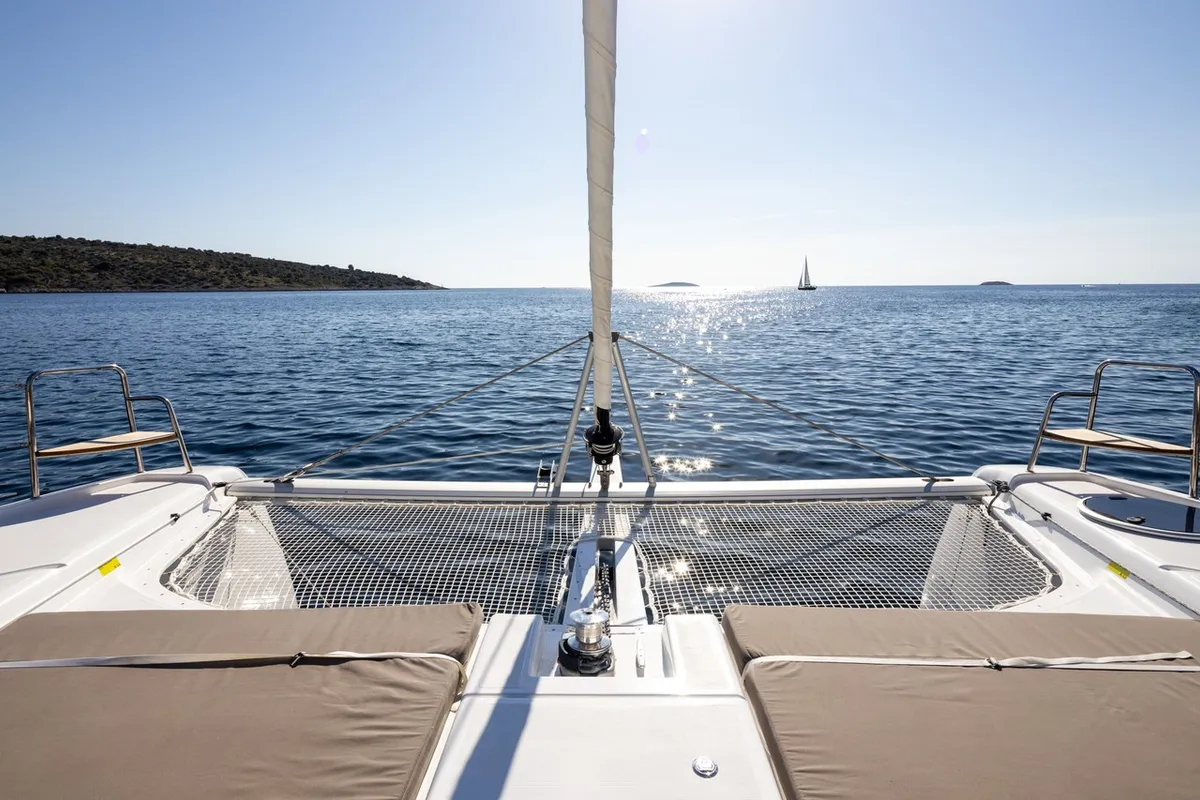 Deck of Cat, a Dufour 48 Catamaran catamaran at Primošten, Croatia