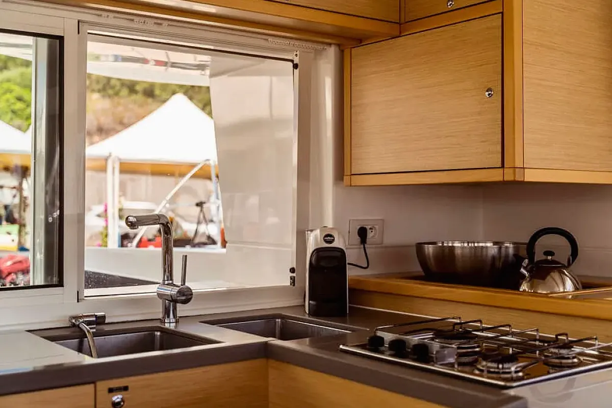 Galley of Emoseaon, a Lagoon 450 F catamaran at Municipal Unit of Lefkada, Greece