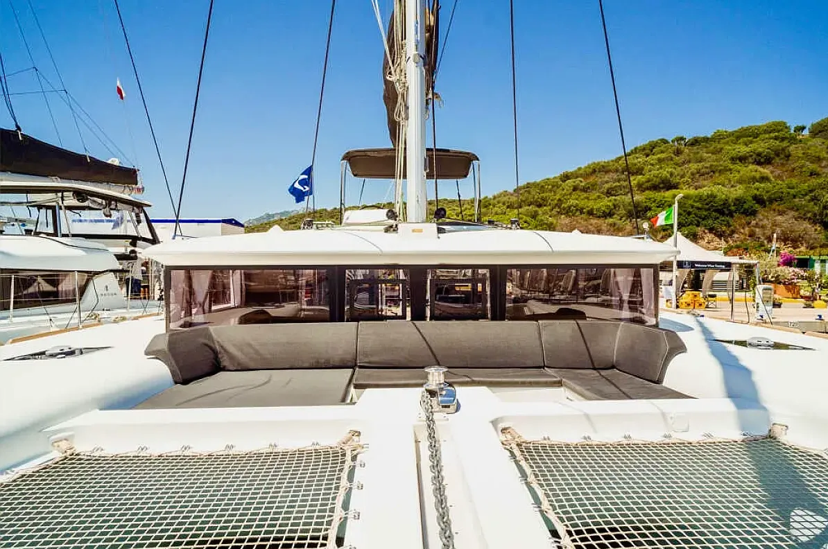 Deck of Emoseaon, a Lagoon 450 F catamaran at Municipal Unit of Lefkada, Greece