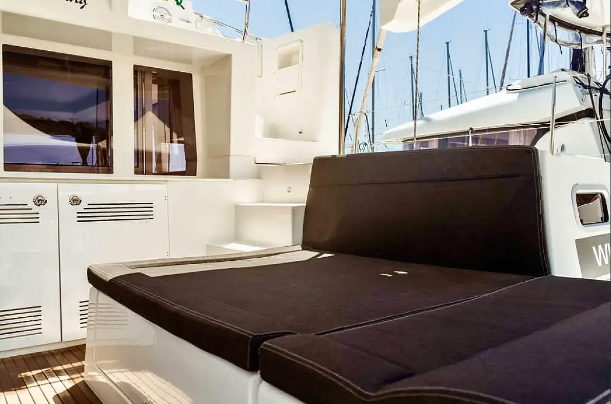 Deck of Emoseaon, a Lagoon 450 F catamaran at Municipal Unit of Lefkada, Greece