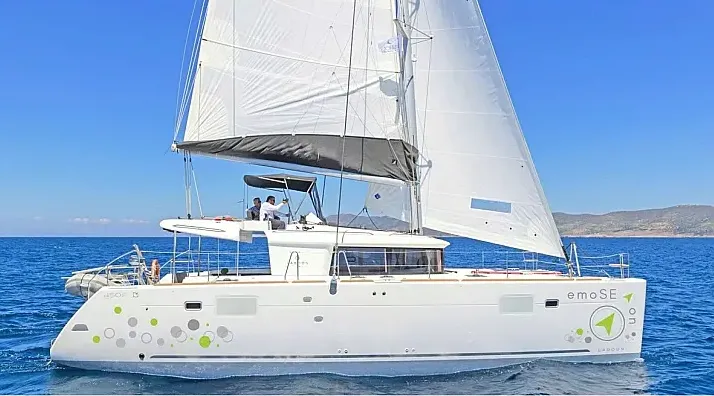 Exterior view of Emoseaon, a Lagoon 450 F catamaran at Municipal Unit of Lefkada, Greece