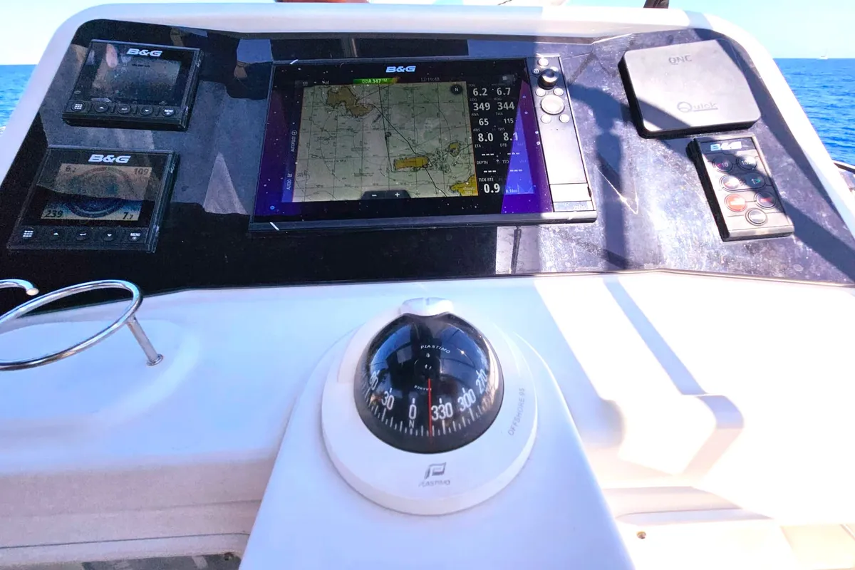 Cockpit of Emoseaon, a Lagoon 450 F catamaran at Municipal Unit of Lefkada, Greece