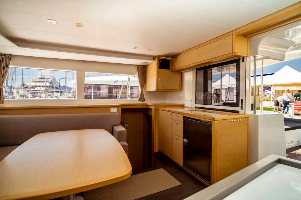 Salon of Emoseaon, a Lagoon 450 F catamaran at Municipal Unit of Lefkada, Greece