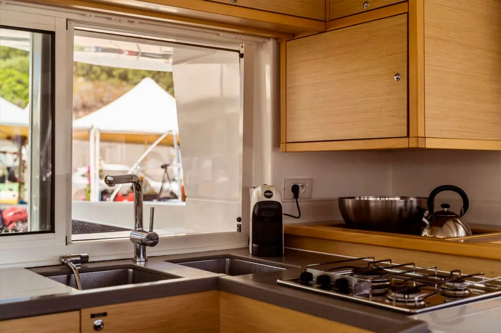 Galley of Emoseaon, a Lagoon 450 F catamaran at Municipal Unit of Lefkada, Greece