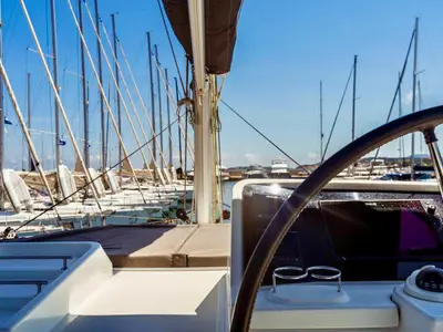 Cockpit of Emoseaon, a Lagoon 450 F catamaran at Municipal Unit of Lefkada, Greece