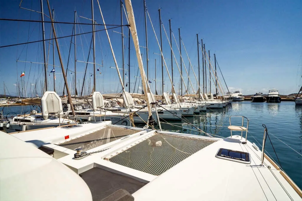 Exterior view of Emoseaon, a Lagoon 450 F catamaran at Municipal Unit of Lefkada, Greece
