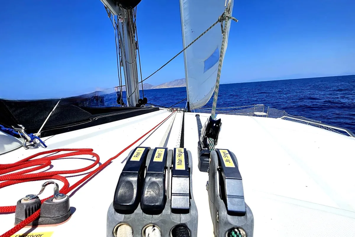Deck of Emoseaon, a Lagoon 450 F catamaran at Municipal Unit of Lefkada, Greece