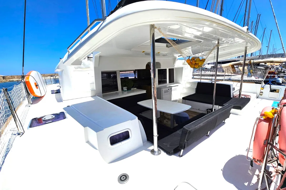 Deck of Emoseaon, a Lagoon 450 F catamaran at Municipal Unit of Lefkada, Greece