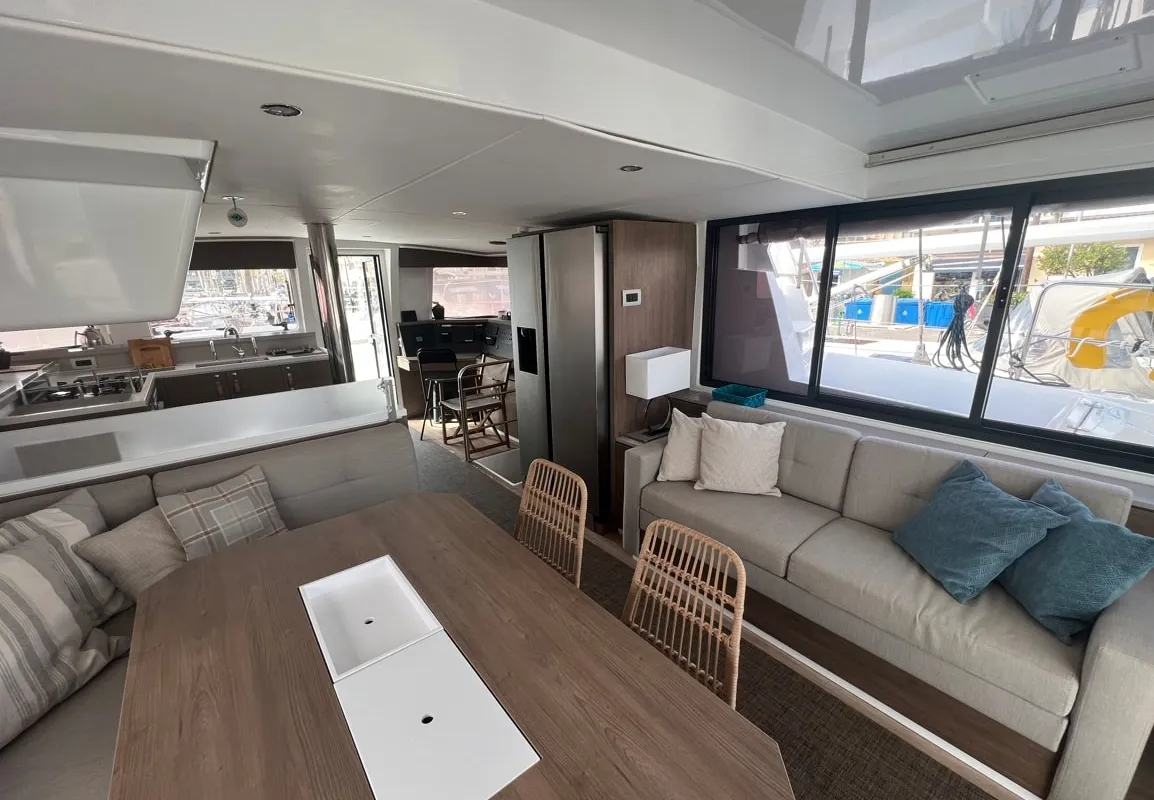 Salon of Blue Diamond, a Bali 4.4 catamaran at Municipal Unit of Lefkada, Greece