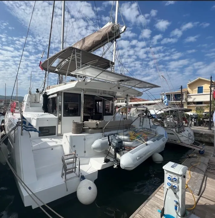 Exterior view of Blue Diamond, a Bali 4.4 catamaran at Municipal Unit of Lefkada, Greece