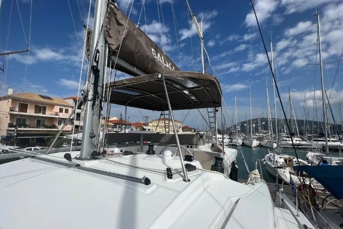 Exterior view of Blue Diamond, a Bali 4.4 catamaran at Municipal Unit of Lefkada, Greece