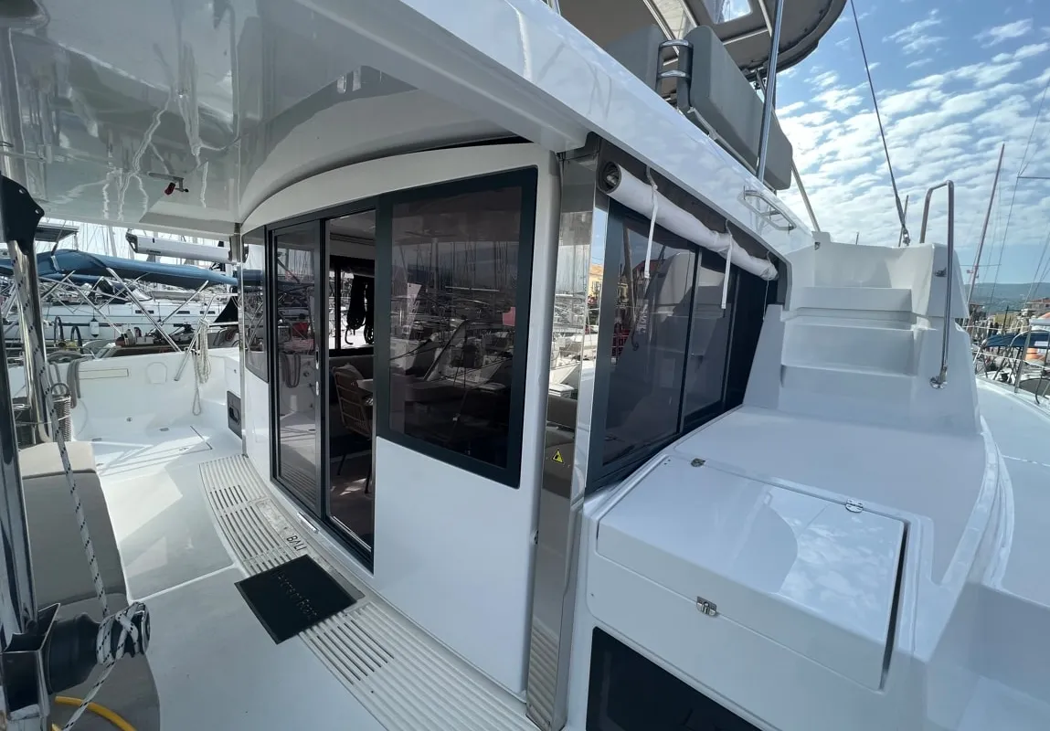 Deck of Blue Diamond, a Bali 4.4 catamaran at Municipal Unit of Lefkada, Greece
