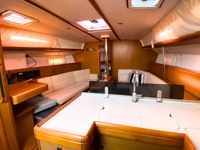 Galley of Cassiopea, a Jeanneau Sun Odyssey 42 i sailboat at Fezzano, Italy