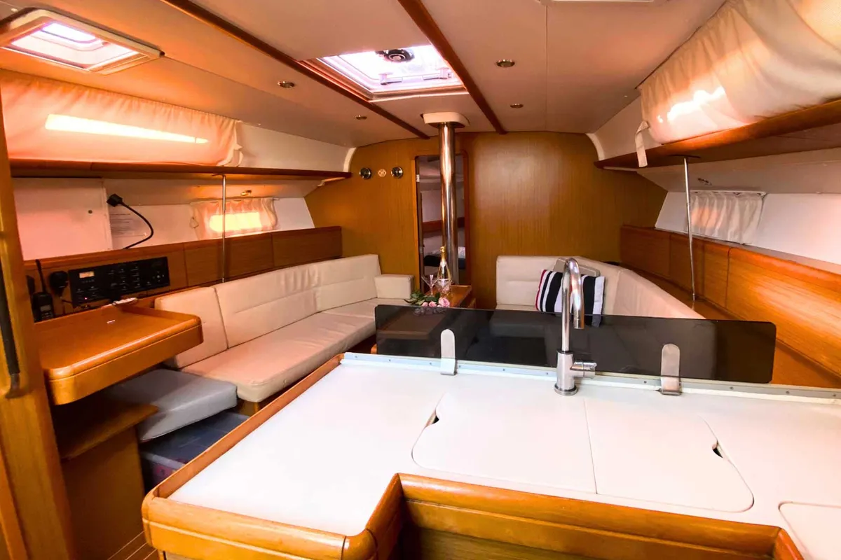 Galley of Cassiopea, a Jeanneau Sun Odyssey 42 i sailboat at Fezzano, Italy
