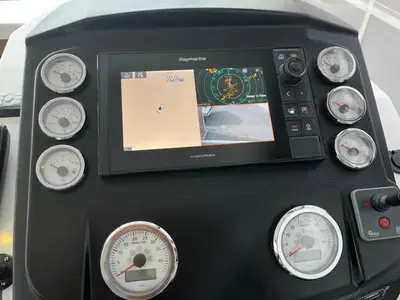 Cockpit of Antares 32 Fly, a Beneteau Antares 32 motorboat at Grad Trogir, Croatia
