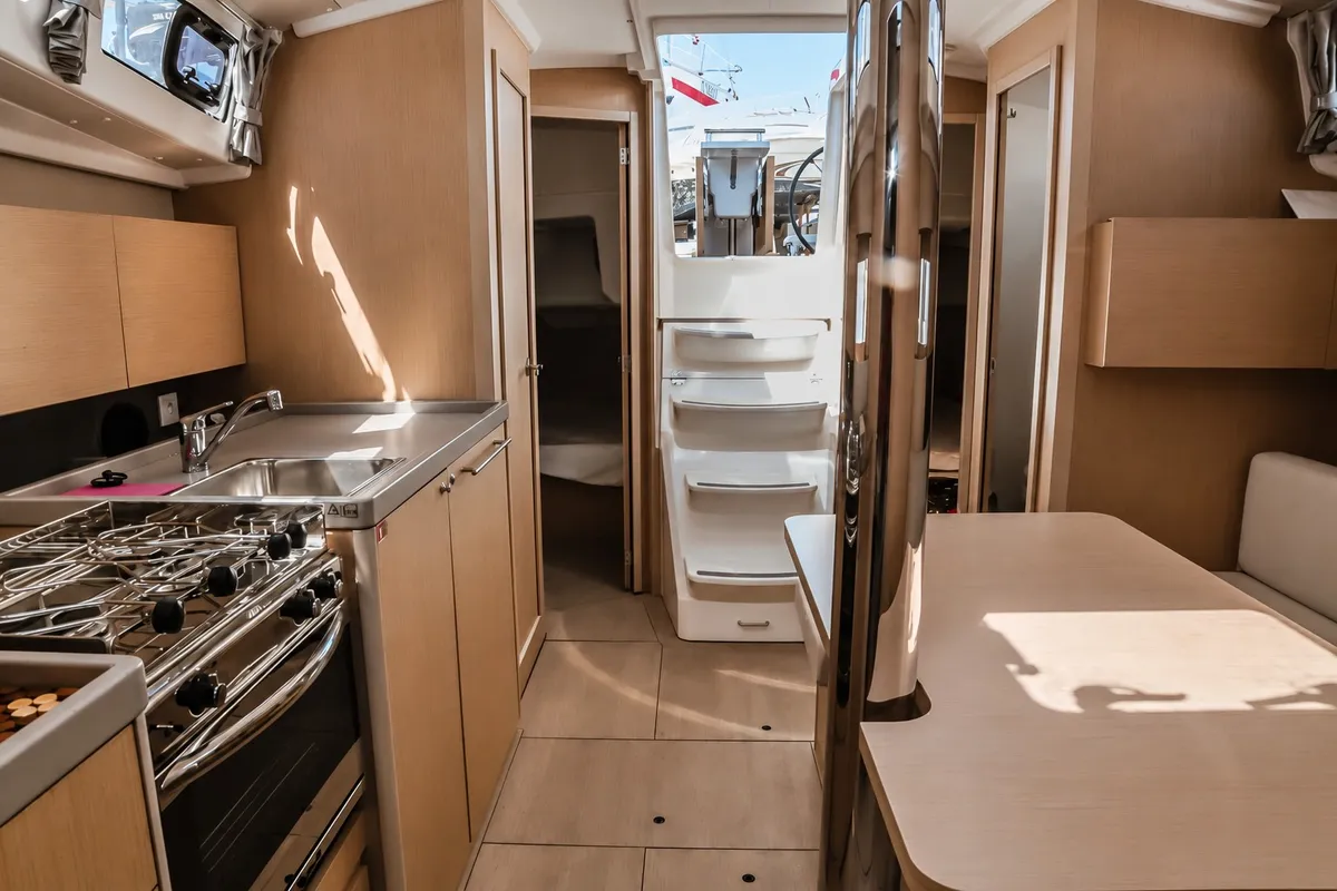 Galley of Sea Wolf, a Beneteau Oceanis 38.1 sailboat at Punta Ala, Italy
