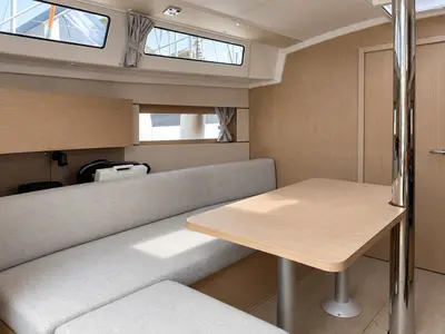 Salon of Sea Wolf, a Beneteau Oceanis 38.1 sailboat at Punta Ala, Italy