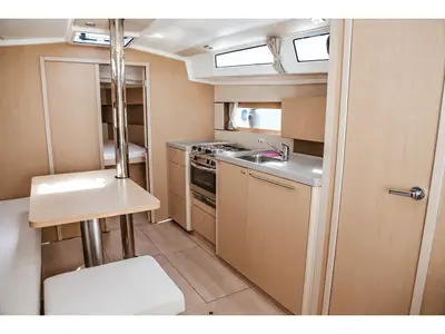 Galley of Sea Wolf, a Beneteau Oceanis 38.1 sailboat at Punta Ala, Italy