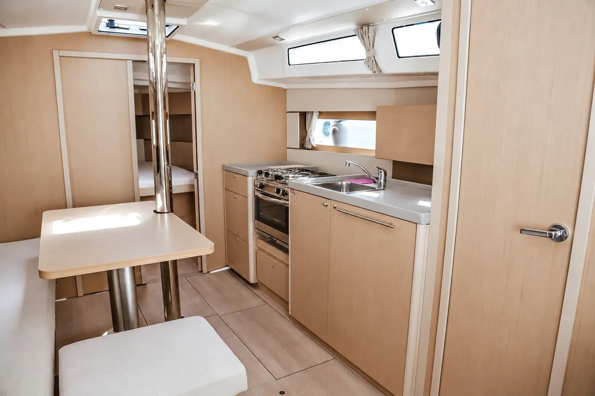 Galley of Sea Wolf, a Beneteau Oceanis 38.1 sailboat at Punta Ala, Italy